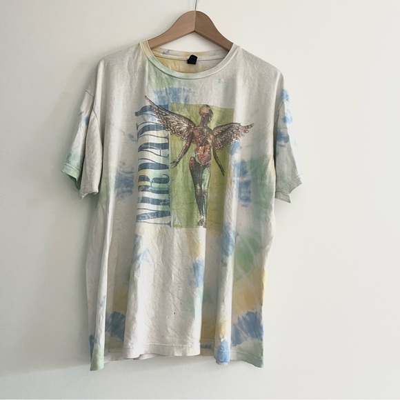 Nirvana In Utero Band Tee TShirt Tie Dye Blue Yellow Green Faded Men’s XL Grail - Picture 1 of 7